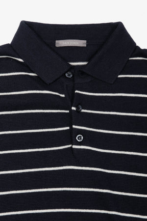 Polo in maglia a righe contrasto navy