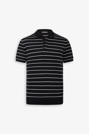 Navy contrasting stripes knit polo shirt