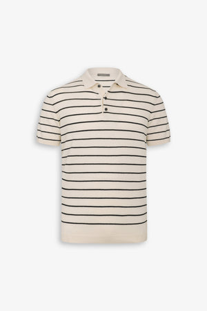 Sand contrasting stripes knit polo shirt