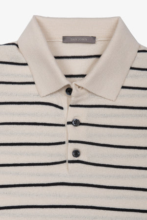 Sand contrasting stripes knit polo shirt