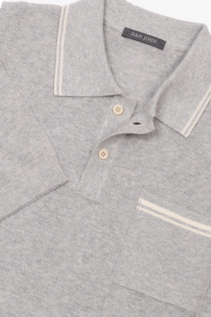 Light gray vertical stripes knit polo shirt
