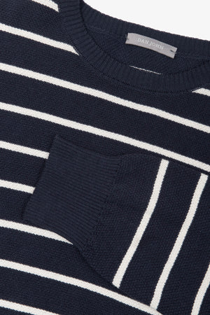 Blue contrasting stripes crewneck sweater