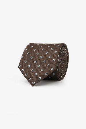 Cravate marron à micro motif géométrique