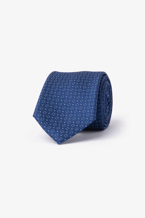 Cravate fantaisie jacquard à motif petit cercle bleue