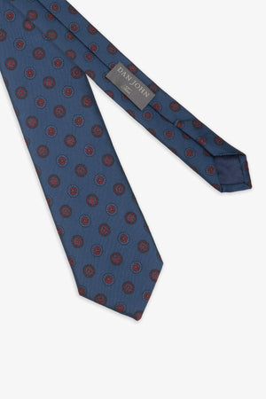 Cravate fantaisie à motif grands cercles jacquard bleu turquin