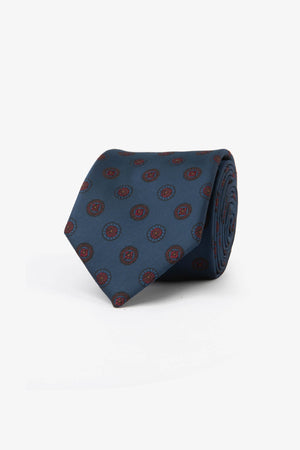 Cravate fantaisie à motif grands cercles jacquard bleu turquin