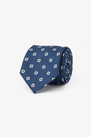 Cravate motif géométrique jacquard bleue