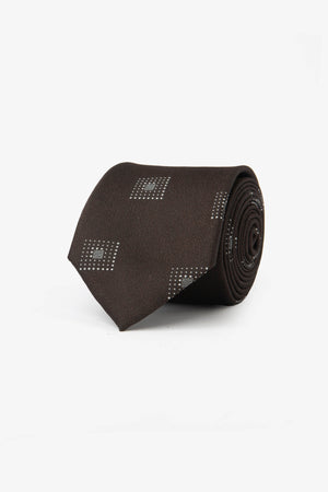 Corbata con fantasía de cuadros de puntos color marrón