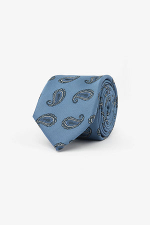 Cravate grand design cachemire bleu turquin