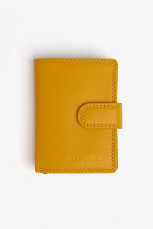 Yellow leather wallet with snap