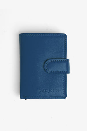 Indigo leather wallet with snap