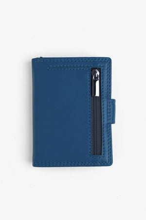 Indigo leather wallet with snap