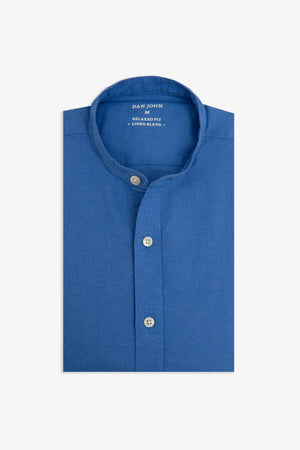 Chemise bleu clair à col Mao en lin mélangé
