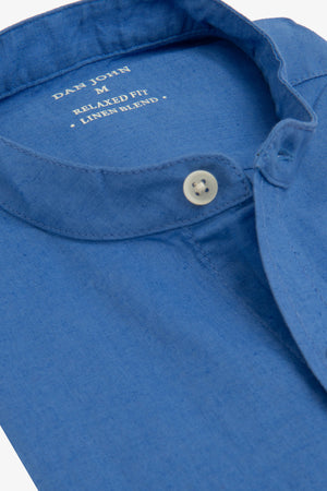 Chemise bleu clair à col Mao en lin mélangé