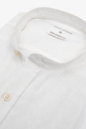 Camicia coreana misto lino bianca