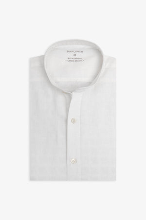 Chemise blanche à col Mao en lin mélangé