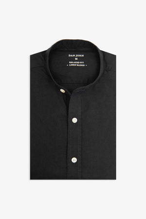 Black linen blend Mandarin collar shirt