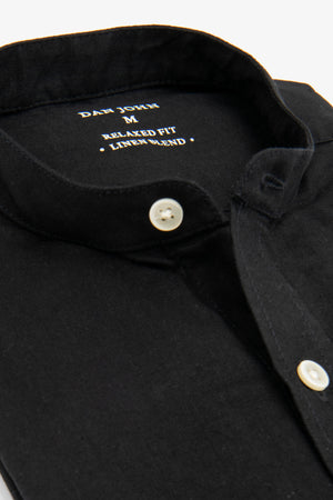 Black linen blend Mandarin collar shirt