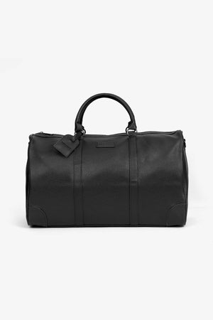 Black faux-leather travel bag