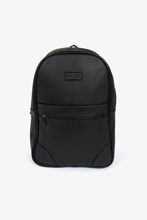 Black faux-leather backpack