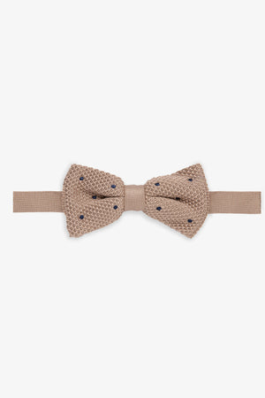 Beige polka-dot knit bow tie