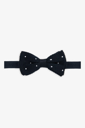 Navy polka-dot knit bow tie
