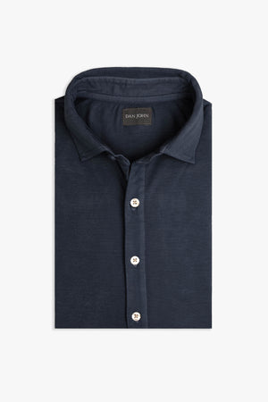 Camicia piquet di cotone blu slim