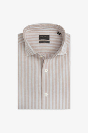 Beige striped linen blend slim shirt